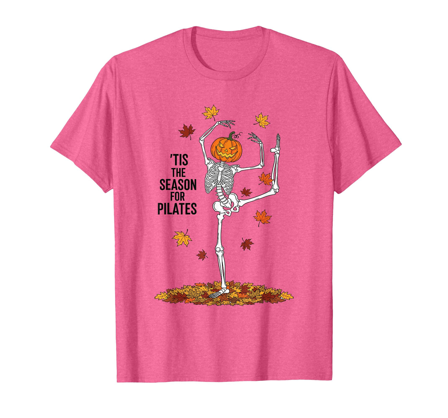 Funny Pilates Skeleton Pumpkin Yoga Halloween Fall Workout T-Shirt