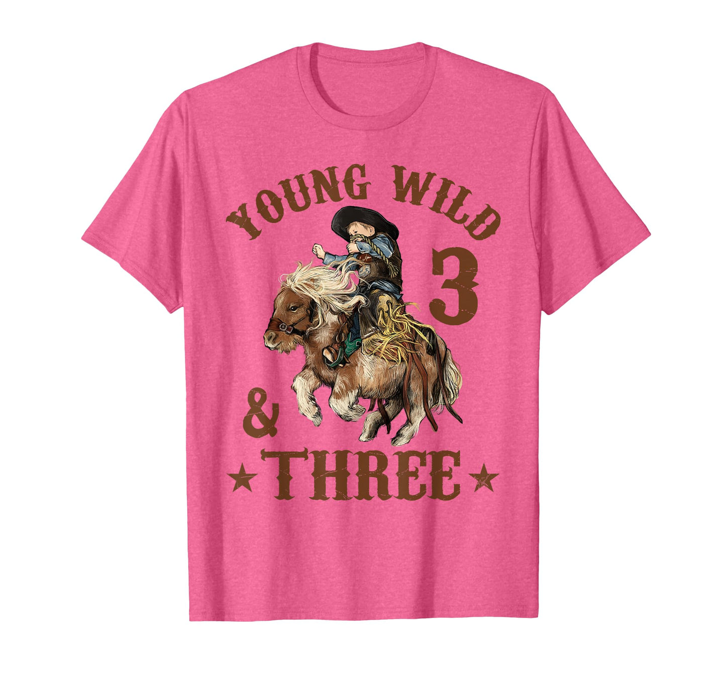 Young Wild and Three Cowboy 3rd Birthday Boy 3 Years Old T-Shirt