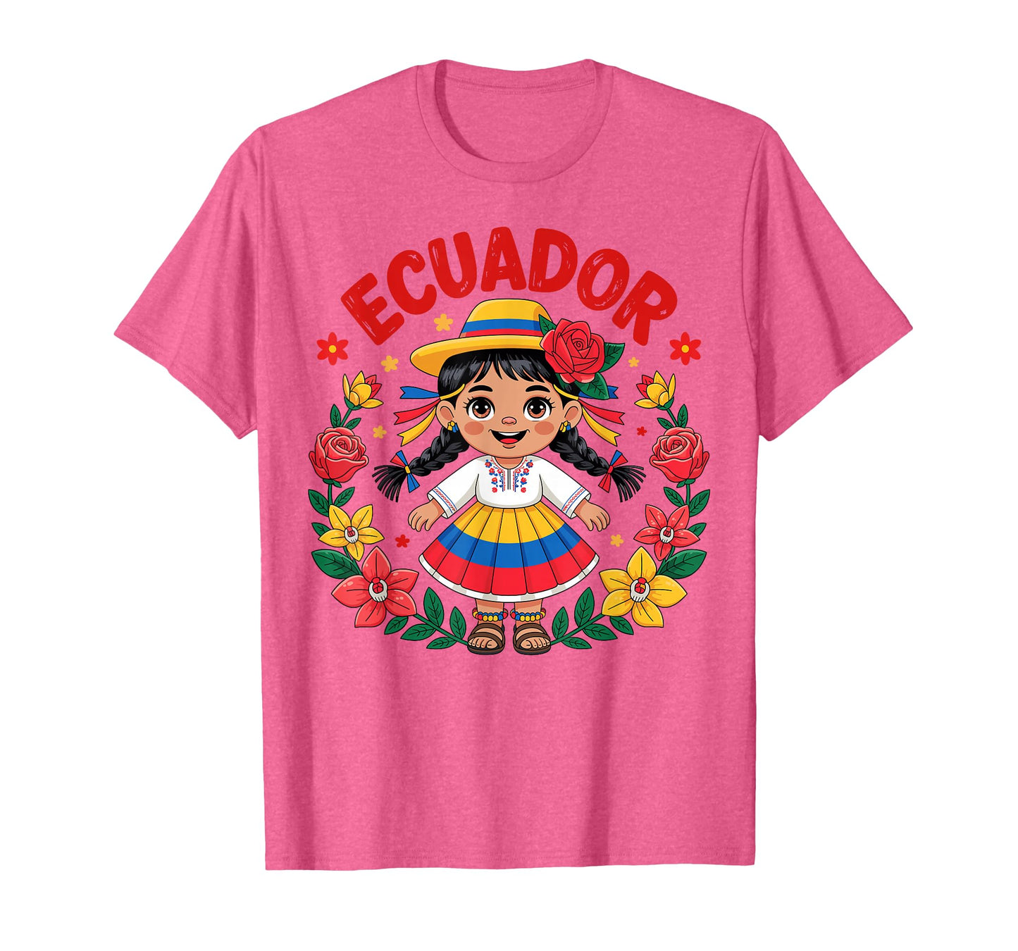 Cute Ecuador Girl Traditional Dress Flag Colors Art for Kids T-Shirt