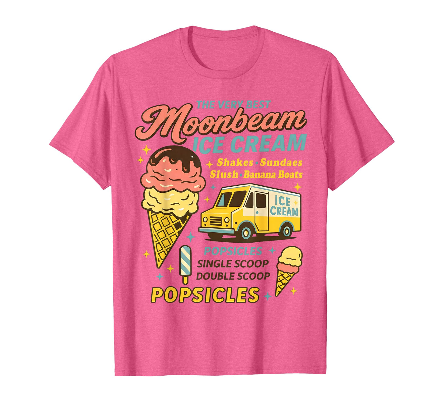 Vintage Moonbeam Ice Cream Truck Retro Double Scoop Popsicle T-Shirt