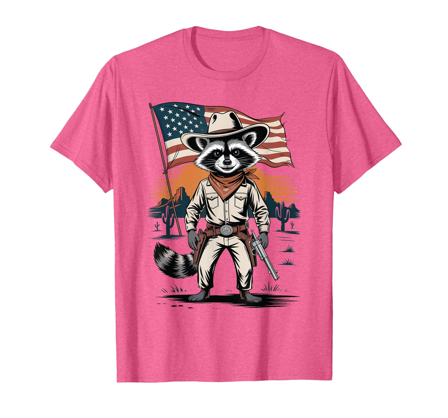 Vintage Racoon Cowboy Patriotic USA Flag Western Country T-Shirt