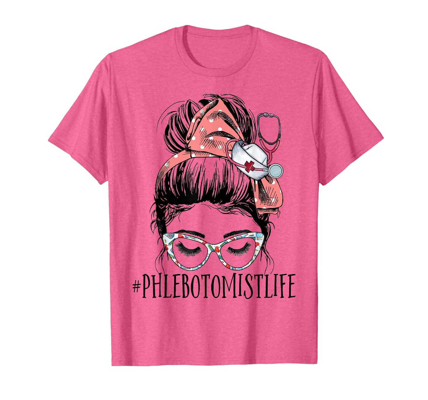 Messy Bun Phlebotomist Life Women Funny RN Phlebotomy Nurse T-Shirt