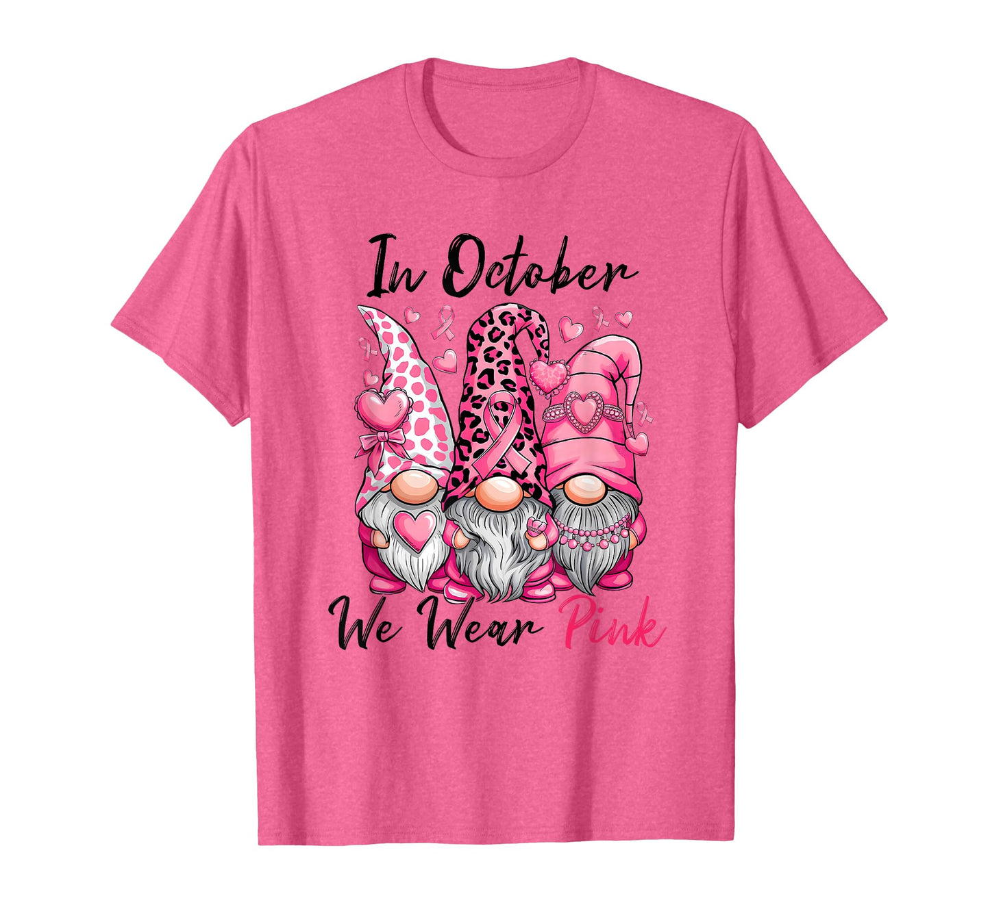 In October We Wear Pink Cute Gnomes Breast Cancer Awareness T-Shirt