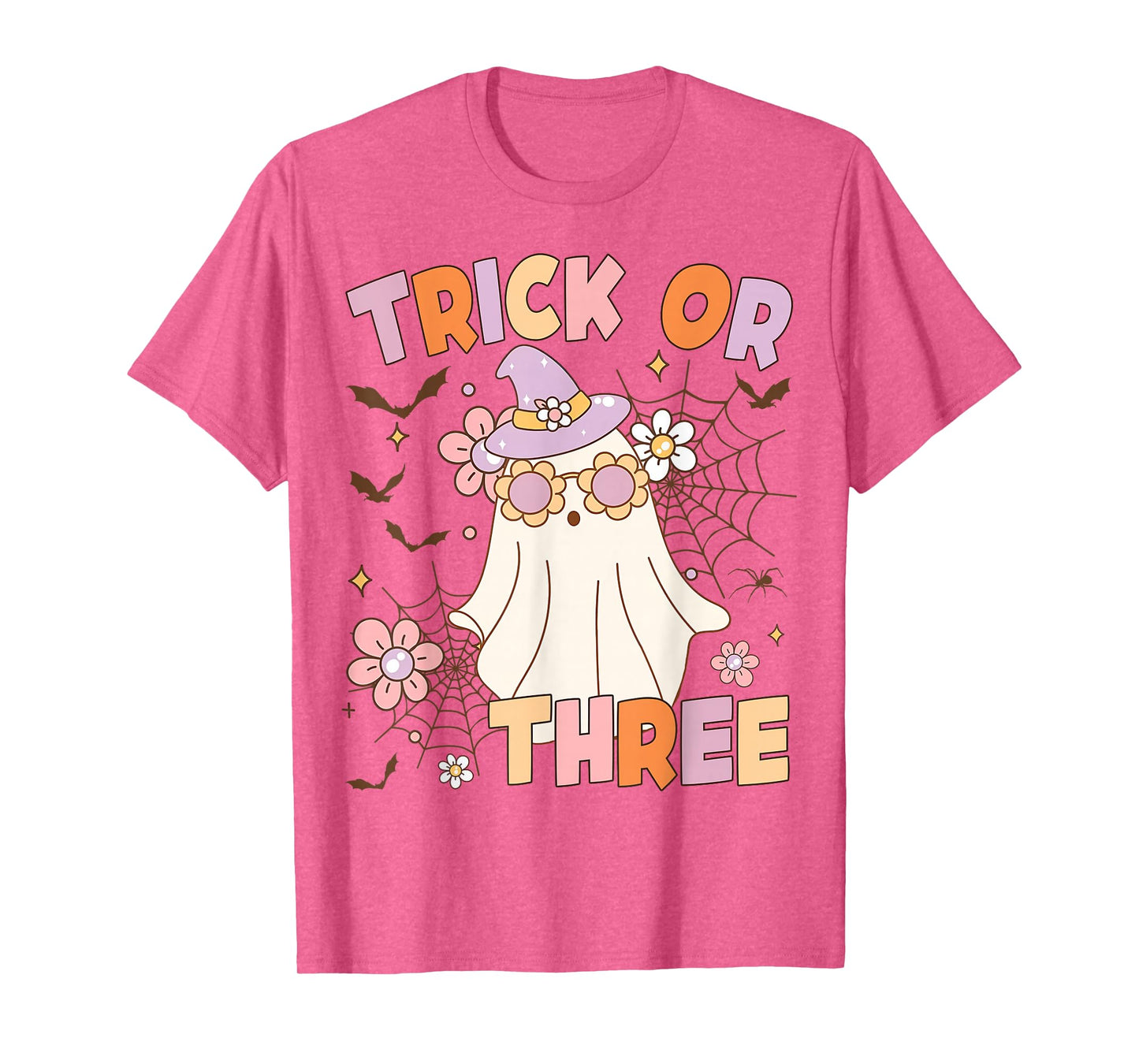 Trick or Three Cute Ghost Groovy 3rd Birthday Spooky 3 Years T-Shirt