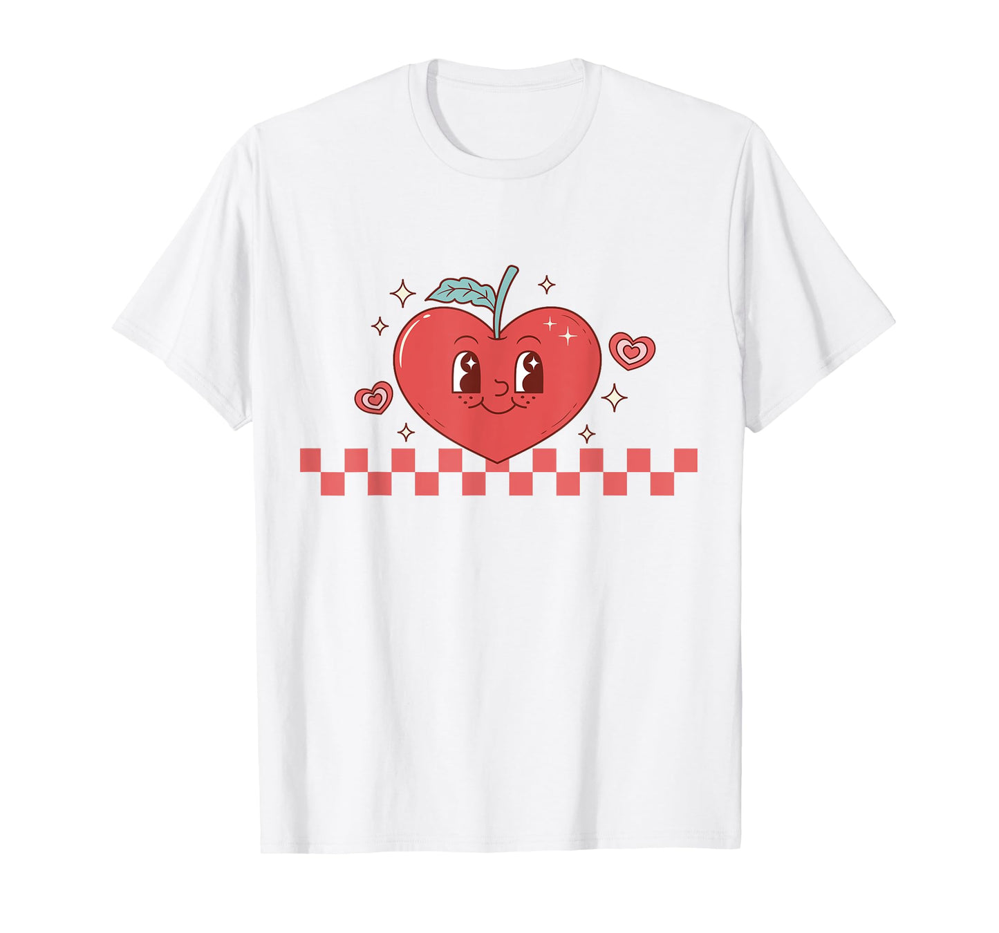 Cute Retro Checkered Apple with Face Teacher Heart Trendy T-Shirt for Men Women Kids