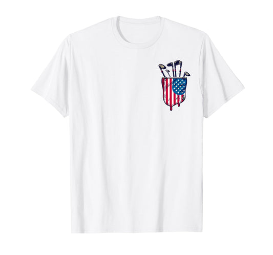 Funny Patriotic Golf Pocket USA America Flag 4th of July Dad T-Shirt