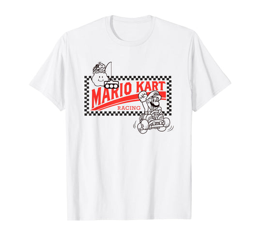 Mario Kart Racing Vintage Checkerboard Frame Logo T-Shirt