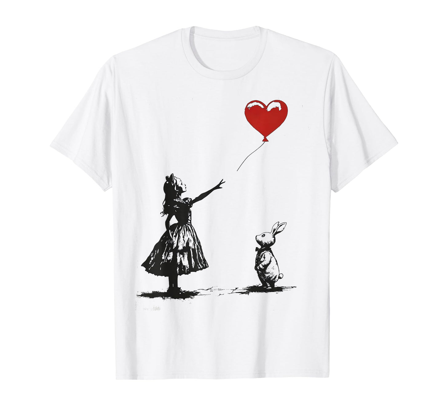 Alice in Wonderland with Balloon Rabbit Whimsical Fantasy T-Shirt