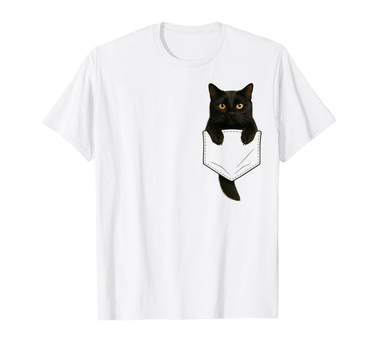 Cute Black Cat Pocket Funny Gifts Cat Mom Cat Dad Cat Lover T-Shirt