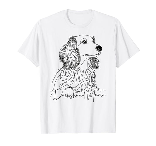 Dachshund Mama Long Haired Dachshund Line Art Dog Artistic T-Shirt