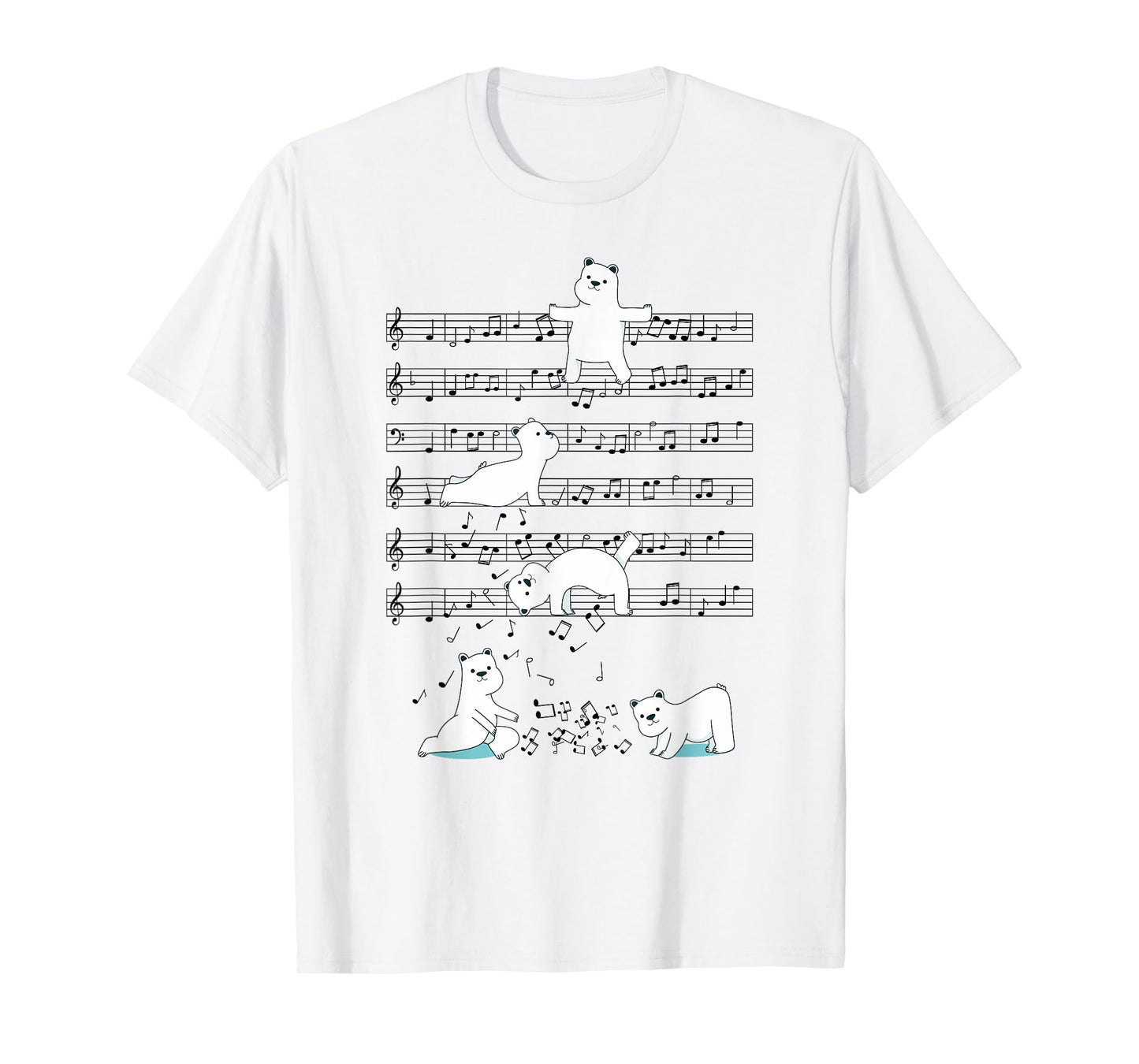 Funny Polar Bear music yoga Playing Music Note T-Shirt