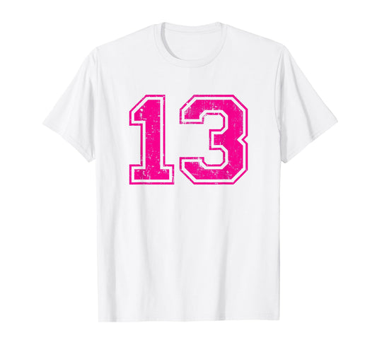 Number 13 Varsity Distressed Vintage Sport Team Player's T-Shirt