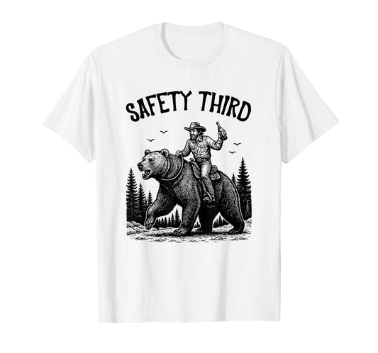 Safety Third, Guys Grizzly Bear, Cowboy Riding Bear Costume T-Shirt