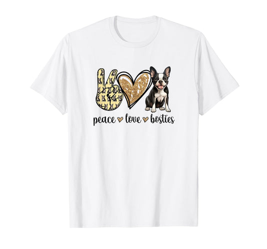Peace Love Boston Terrier Dog Lover Men Women Girls Kids T-Shirt