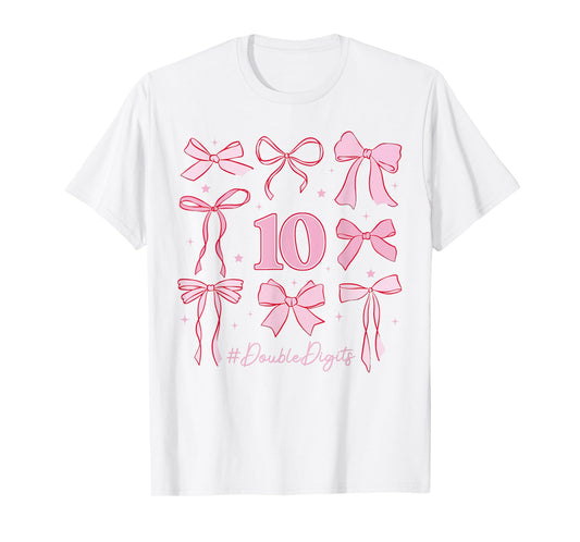 Cute Double Digits Birthday Girl 10th Birthday Coquette Bow T-Shirt