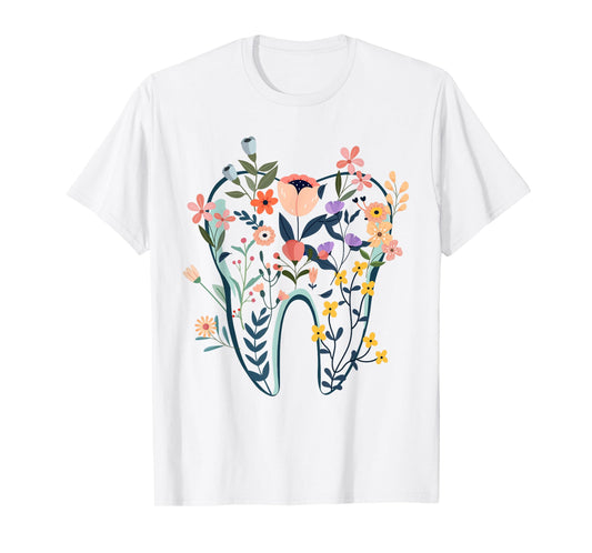 Floral Tooth, Boho Flower Dental Student Dental Assistant T-Shirt