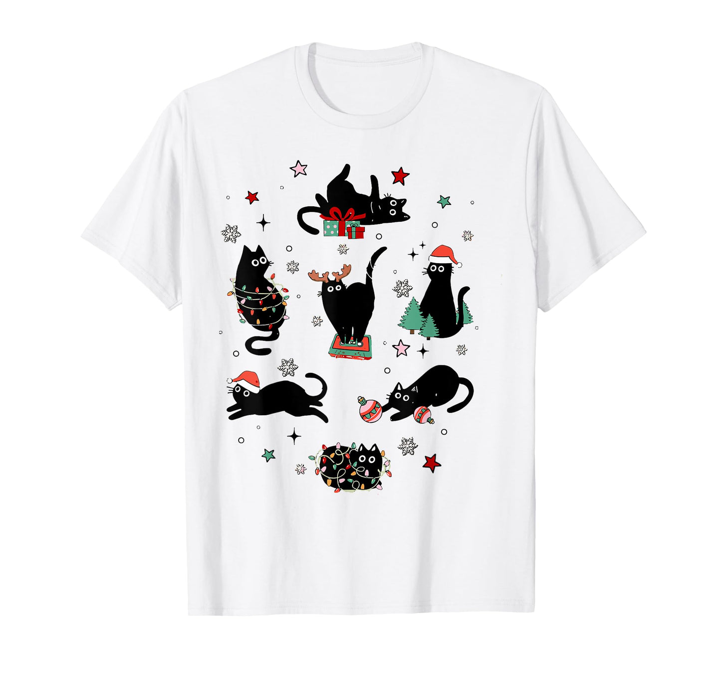 Santa Cat Light Gorgeous Reindeer Pajama Christmas Cat Lover T-Shirt