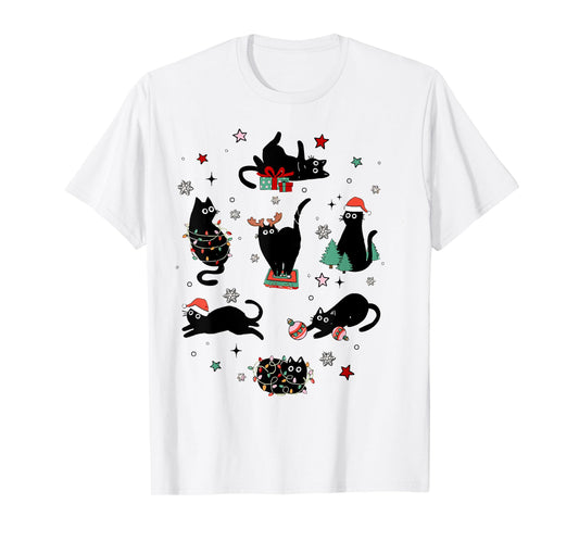 Santa Cat Light Gorgeous Reindeer Pajama Christmas Cat Lover T-Shirt