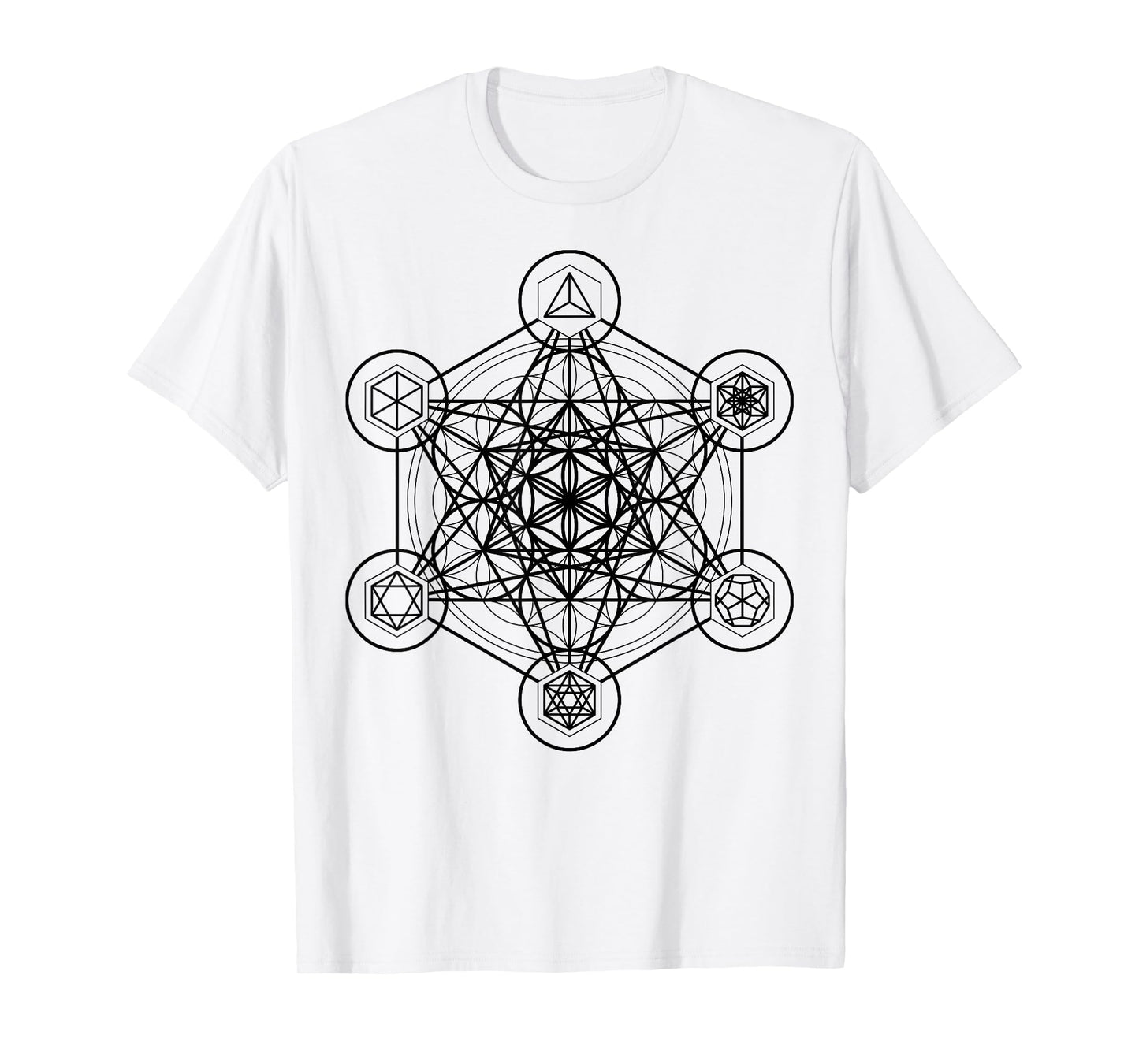 Metatron's Cube Sacred Geometry Platonic Solids Black Lines T-Shirt