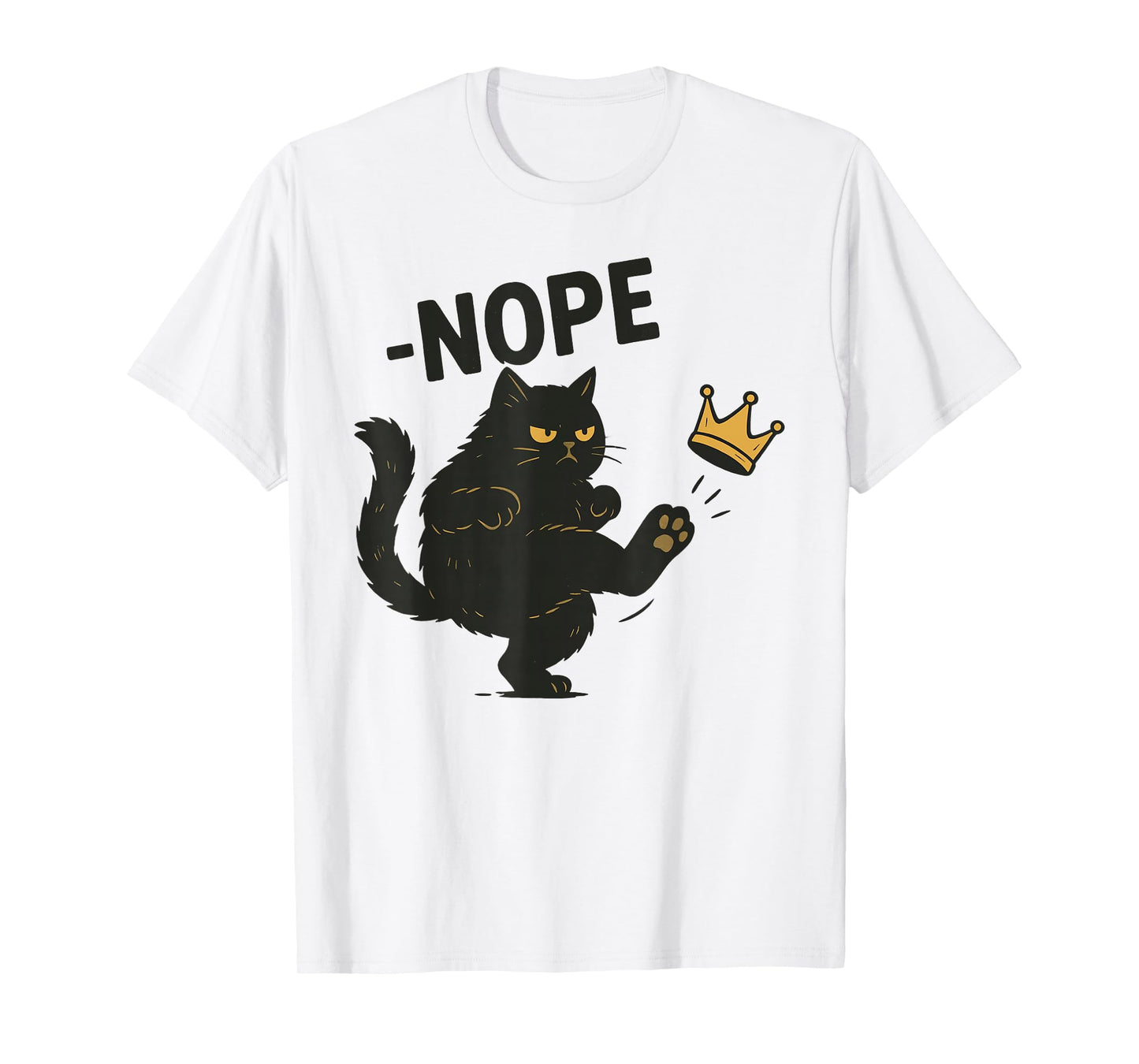 No Kings In America Black Cat Funny Cat Kicking Crown T-Shirt