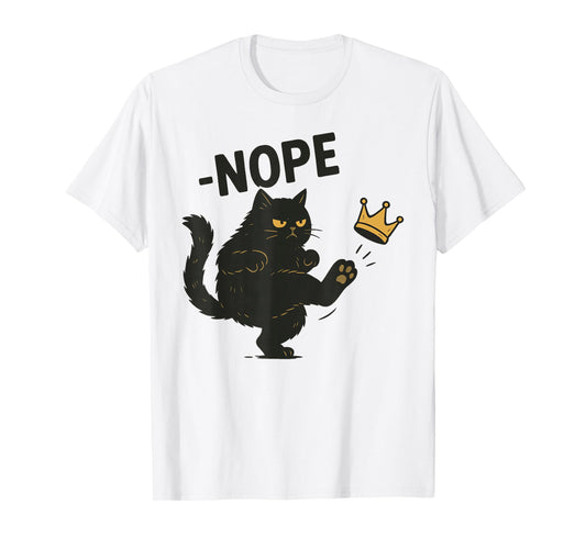 No Kings In America Black Cat Funny Cat Kicking Crown T-Shirt
