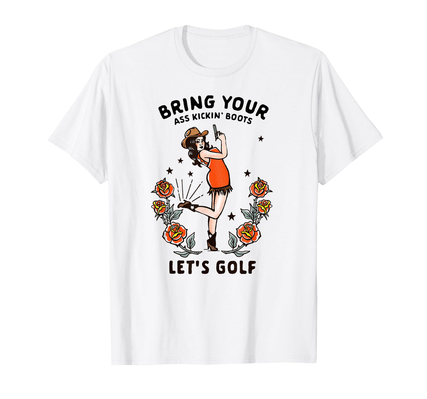 Women's Golf Graphic Tee Retro Cowgirl Pinup Golfing Gifts T-Shirt