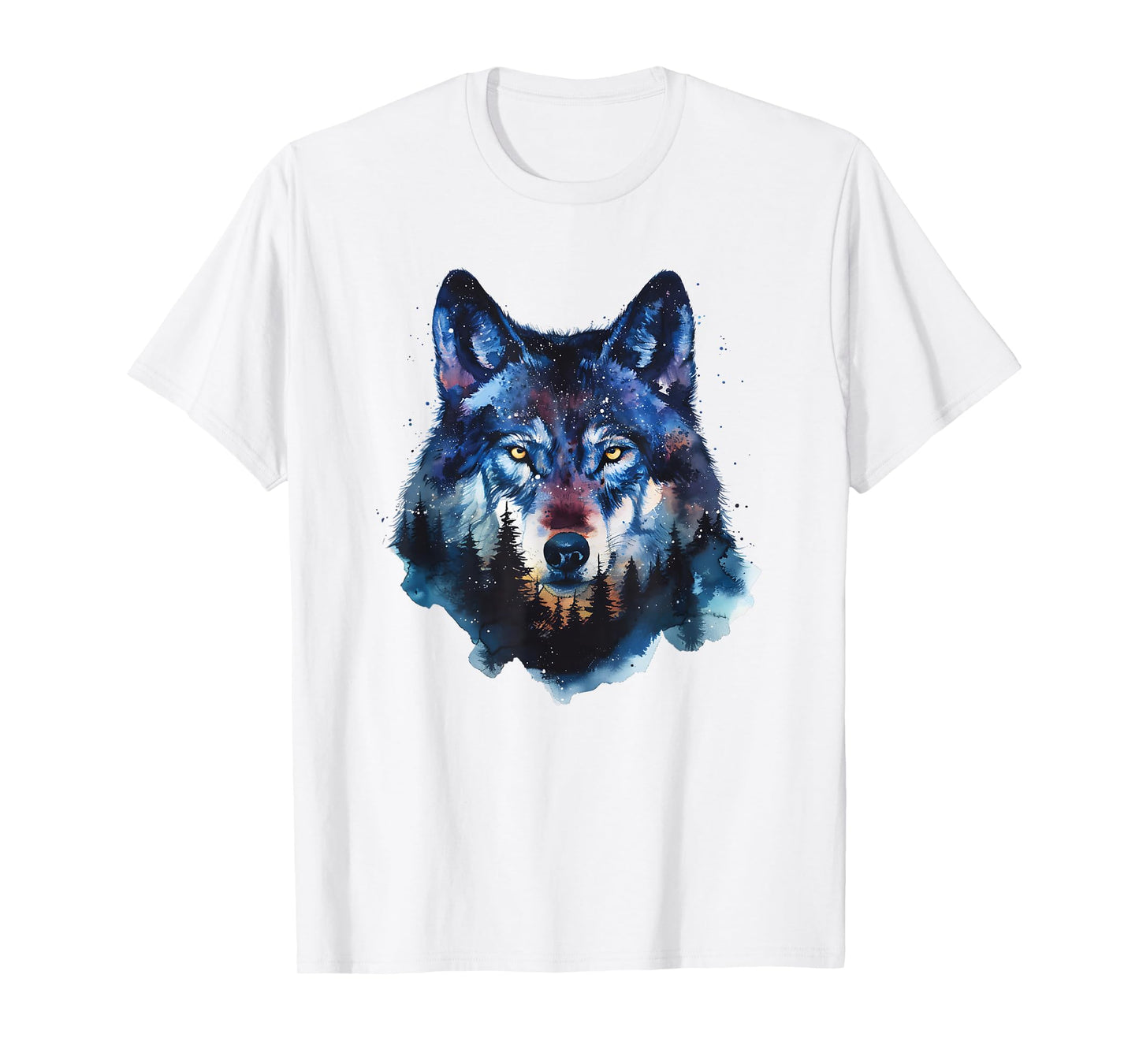 Wolf Splash Art Animal Face Forest Landscape Wolf T-Shirt