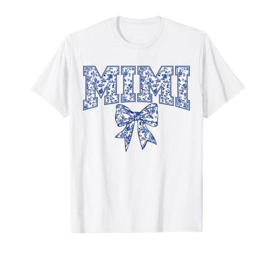 Mimi Coquette Toile Blue Bow Floral Mother's Day Family T-Shirt