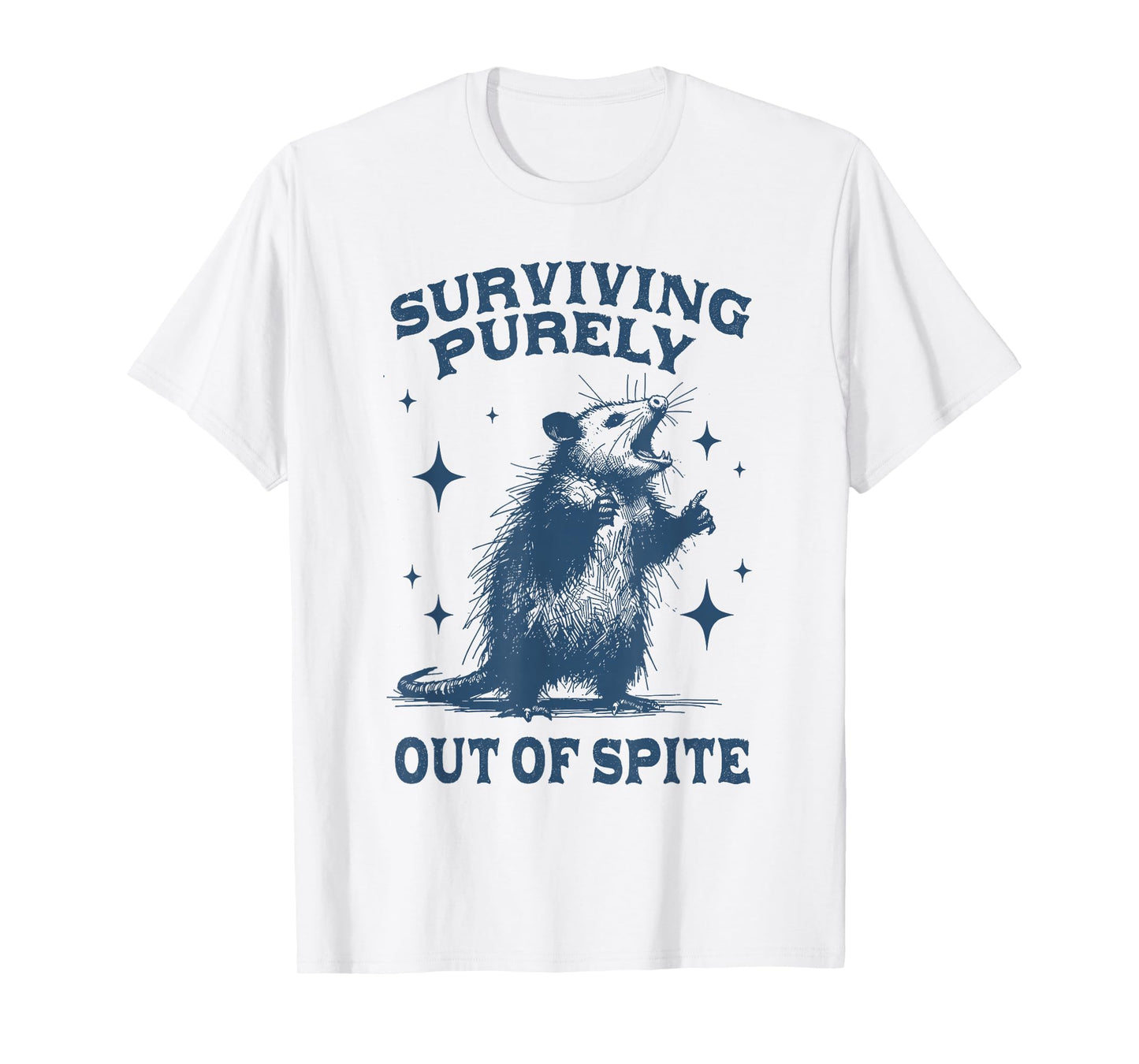 Surviving Purely Out of Spite Womens Retro Opossum Meme T-Shirt