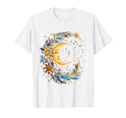 mystic sun and moon woman mystical flowers aesthetic T-Shirt