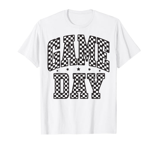 Funny Checkered Game Day Football Black White Gift Women T-Shirt