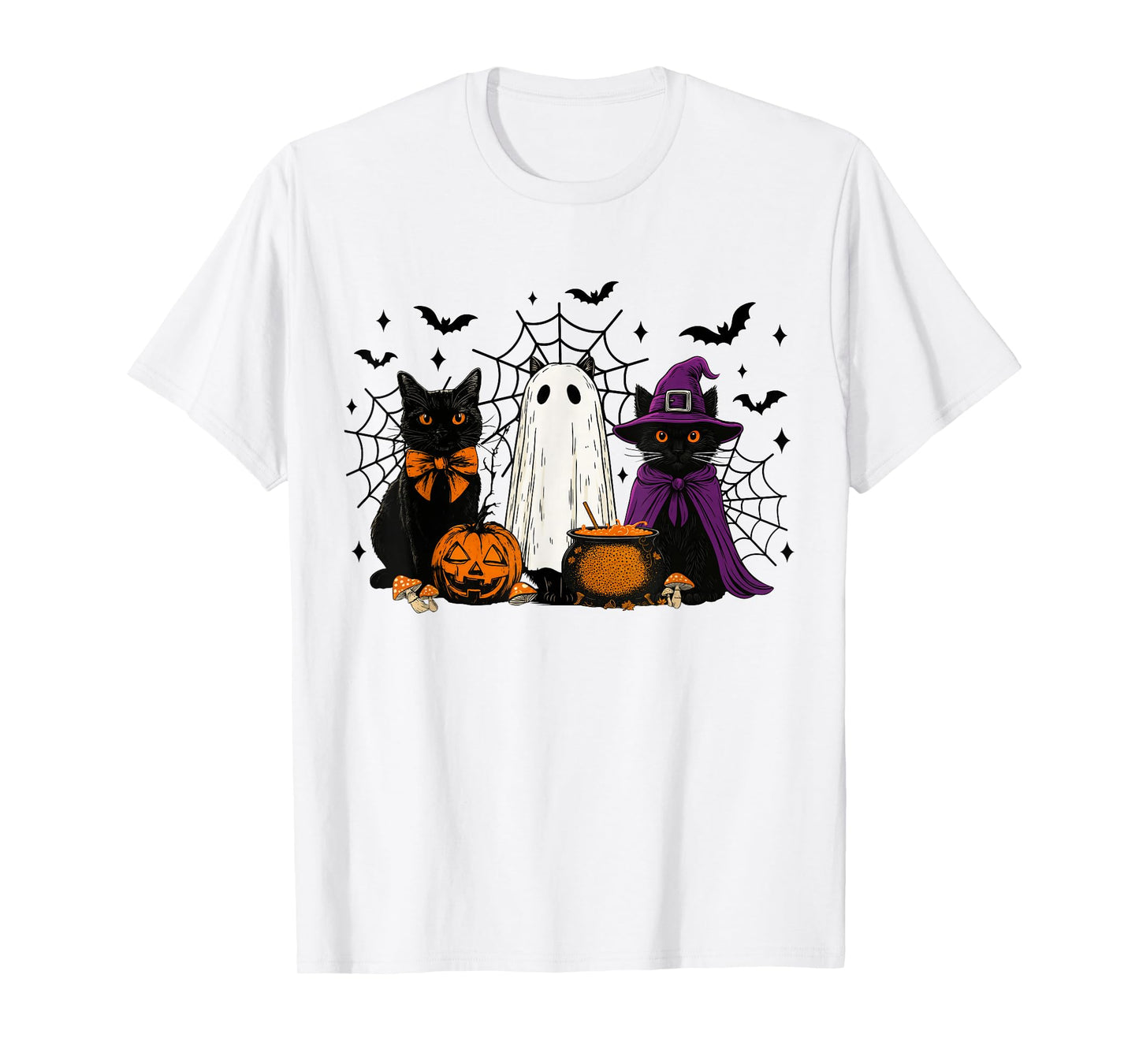 Spooky Witch Black Cat Halloween Pumpkin for Men Women Kids T-Shirt