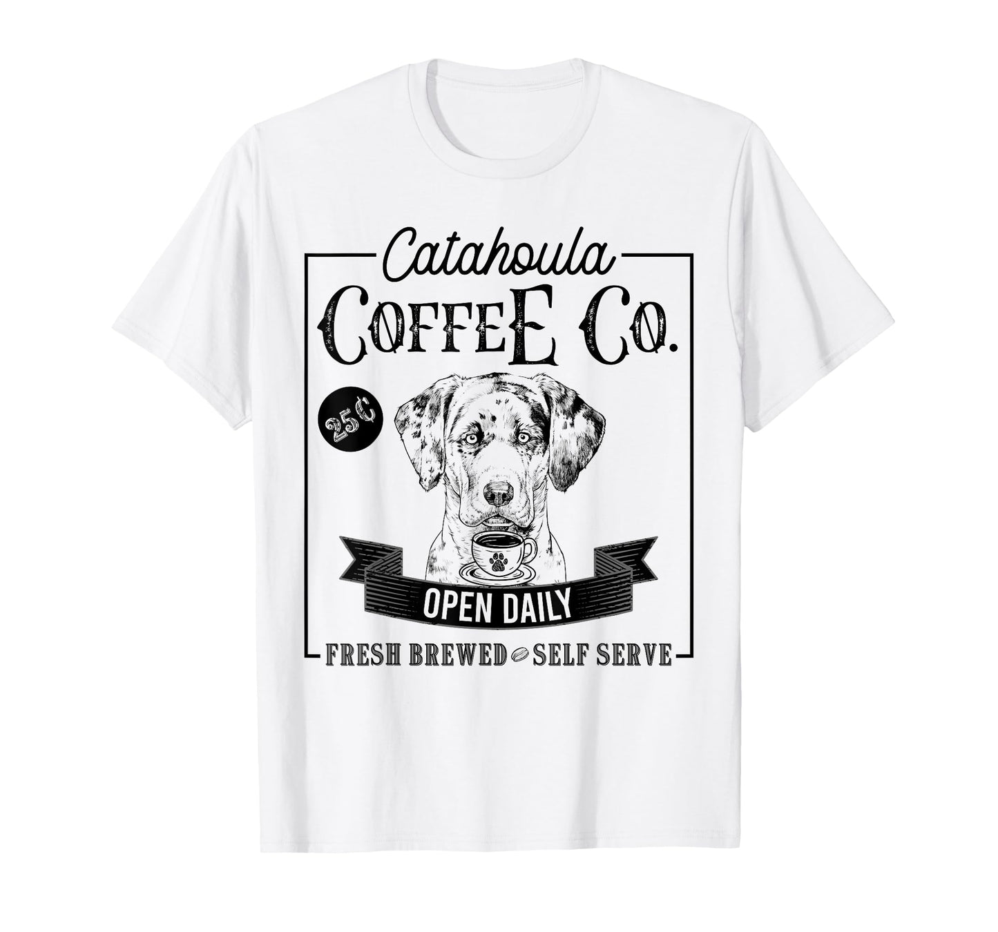 Retro Catahoula Leopard Dog Coffee Funny Dog Coffee Lover T-Shirt for Men Women Girls Kids