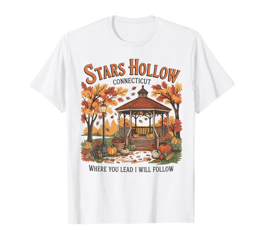 Stars Hollow Pumpkin Thanksgiving Autumn Fall Y'all Leaves T-Shirt