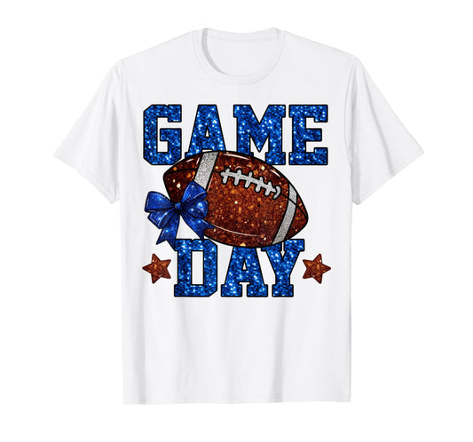 Game Day Football Season Football Mama Blue Bow Cheer Girls T-Shirt