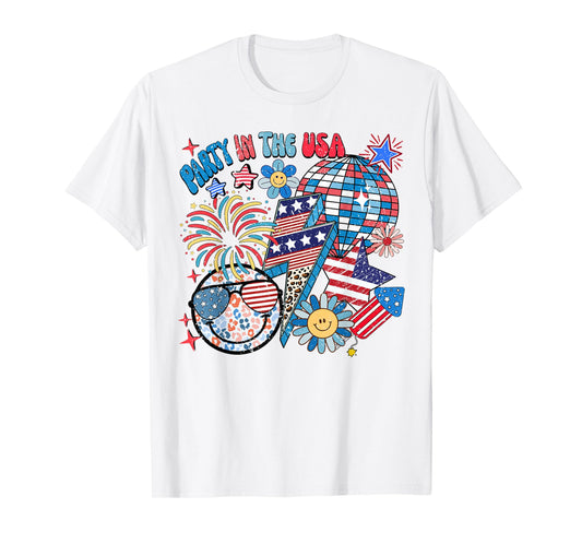 American Flag Party In USA 4th July Patriotic Kids Teen Girl T-Shirt
