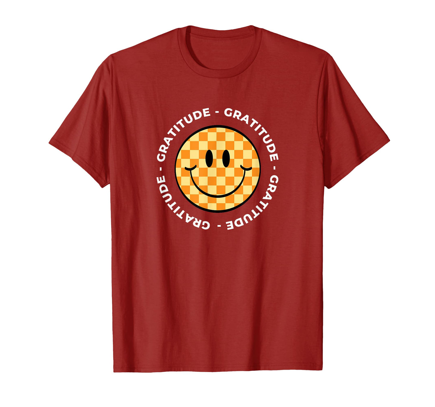 MATTER OF VIBES Gratitude Retro Groovy Unisex-Adults & Unisex-Kids T-Shirt Black Small Short Sleeve Checkered Retro T-Shirt