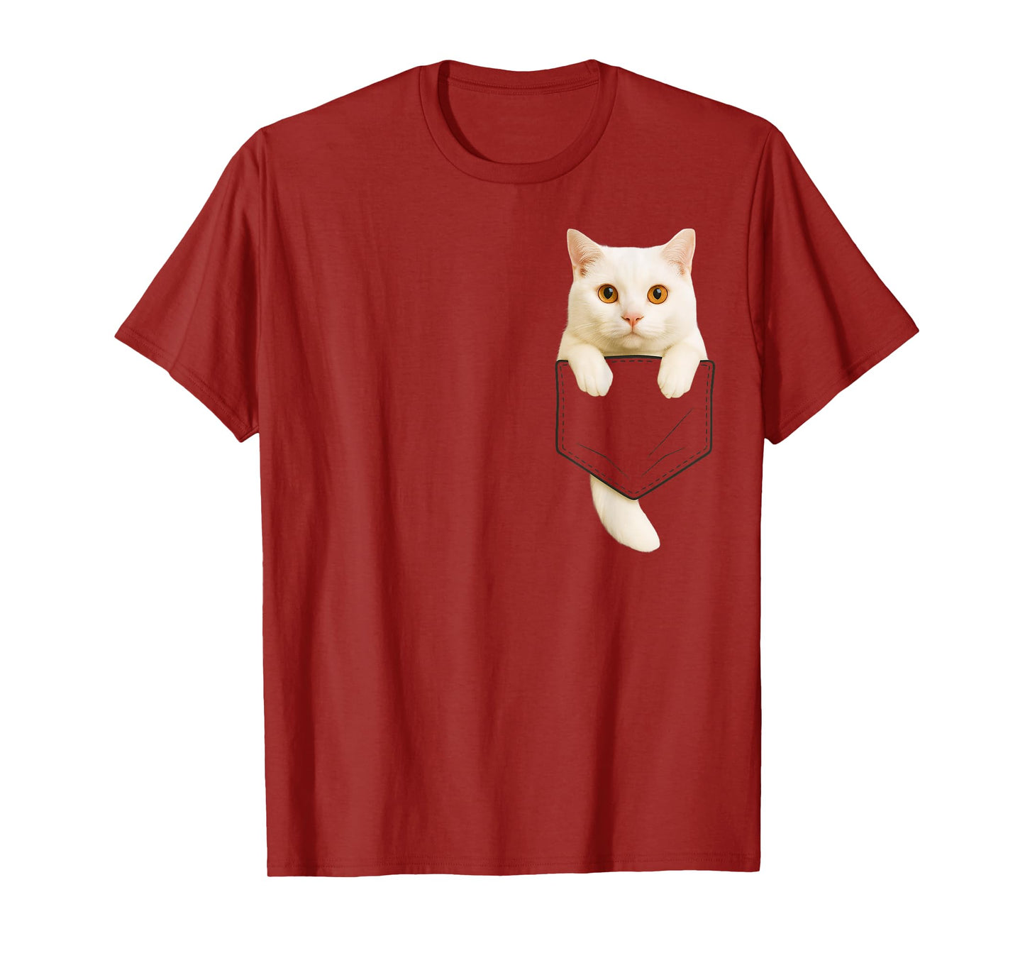 Cute White Cat Pocket Funny Gifts Cat Mom Cat Dad Cat Lover T-Shirt