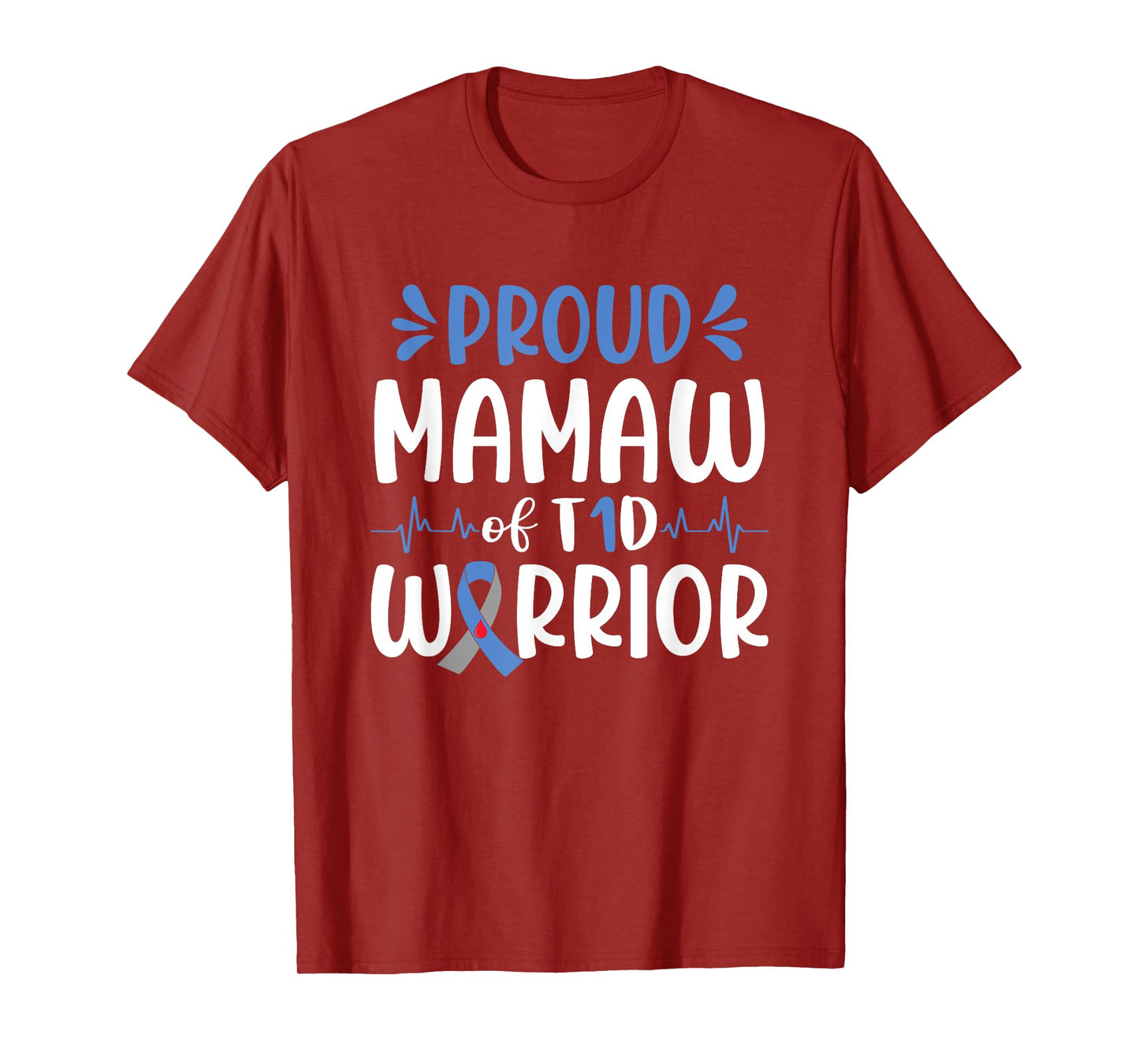 Proud Mamaw Of T1D Warrior Diabetes Awareness Blue Ribbon T-Shirt