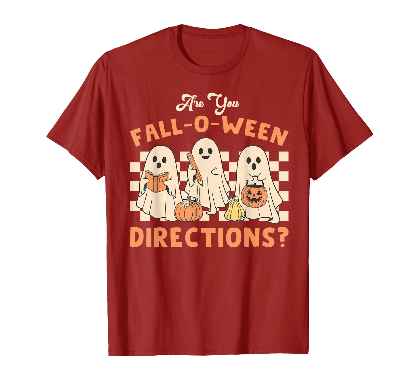 Retro are You Fall O Ween Directions Teacher Halloween Ghost T-Shirt