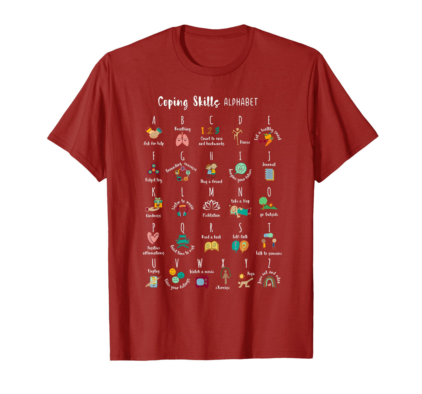 ABC Coping Skills Alphabet Self Care Mental Health Awareness T-Shirt