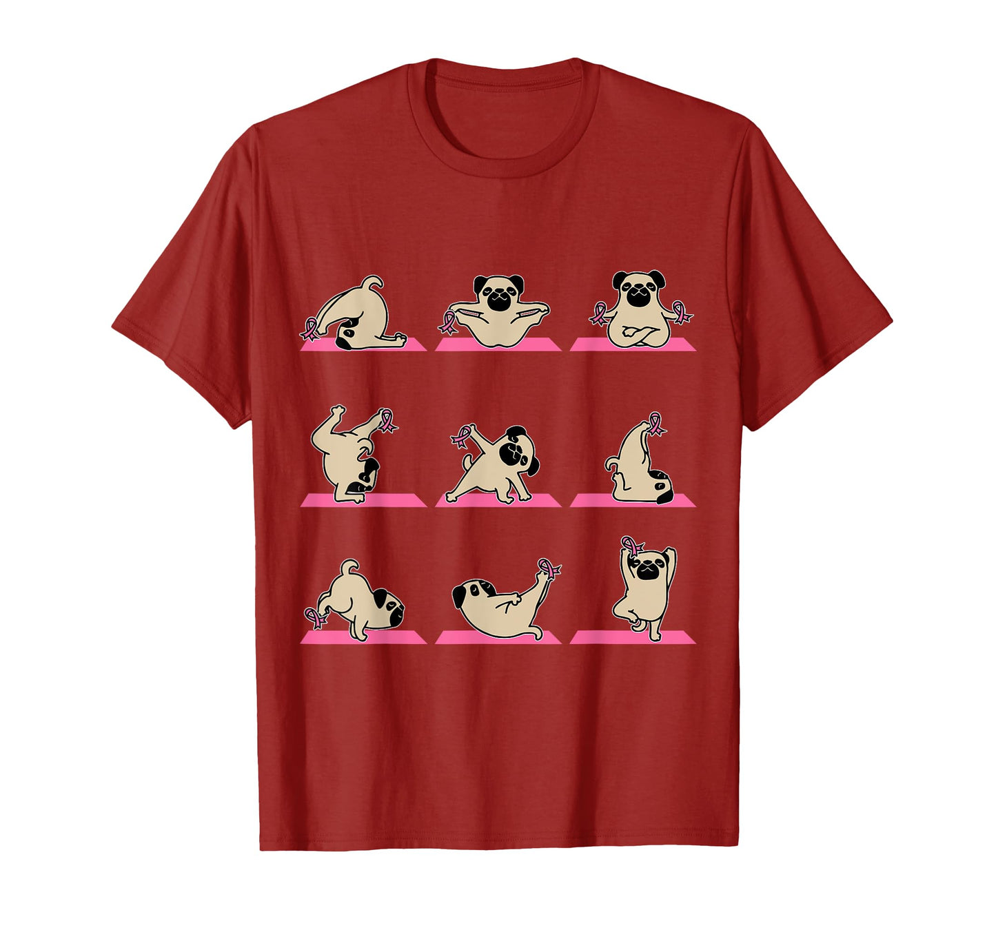 Pug Yoga Pink Ribbon Funny Dog Breast Cancer Awareness Gifts T-Shirt for Men Women Kids