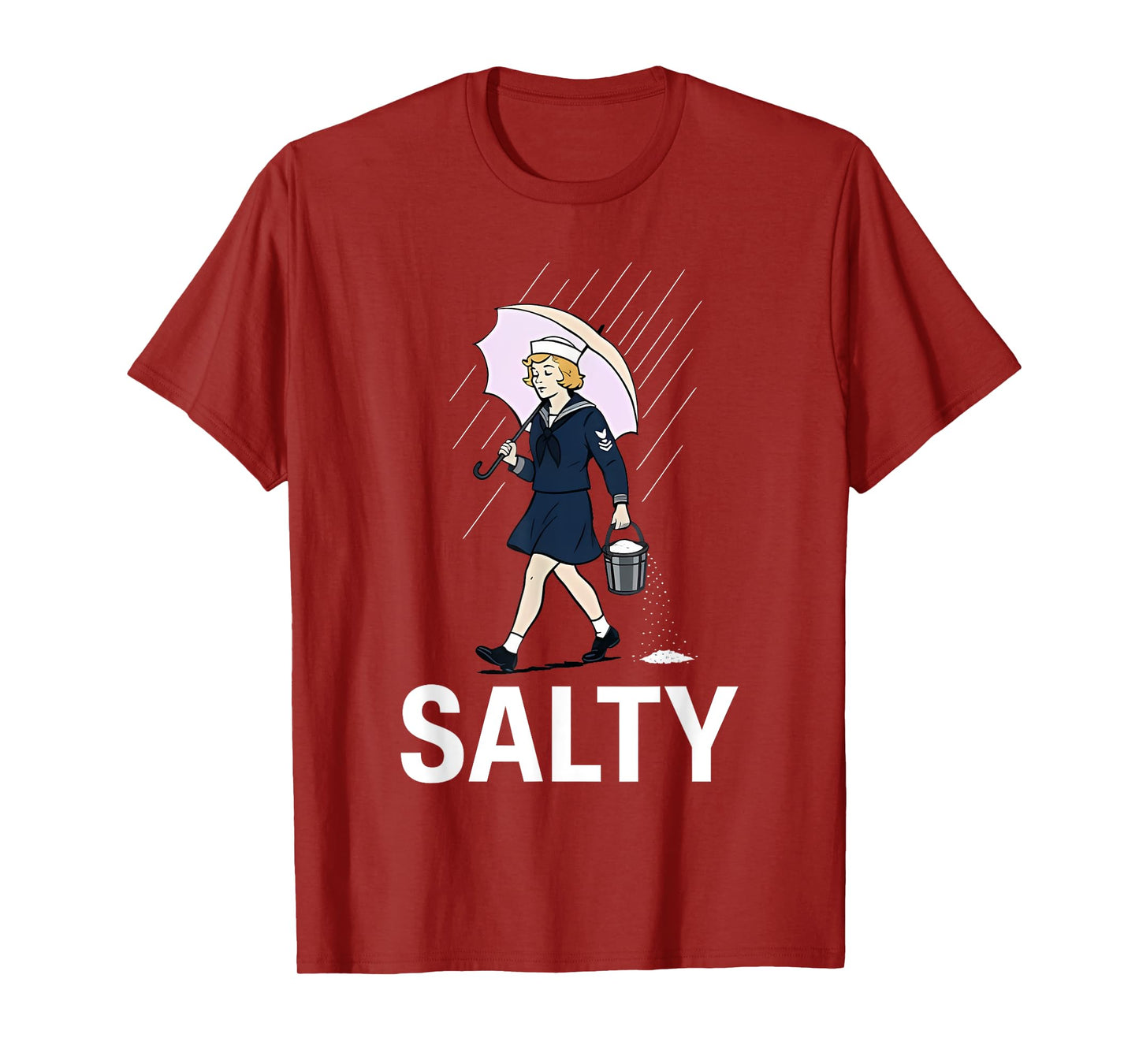 Navy-Girl Hold Umbrella Walking In Rain Salty Navy-Girl T-Shirt