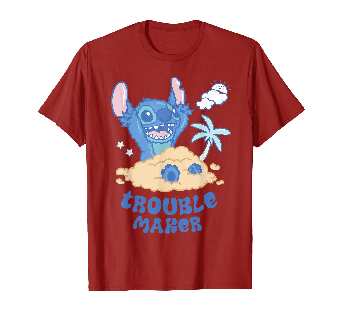 Disney Stitch Fluffy Summer Beach Sand Pile "Trouble Maker" T-Shirt