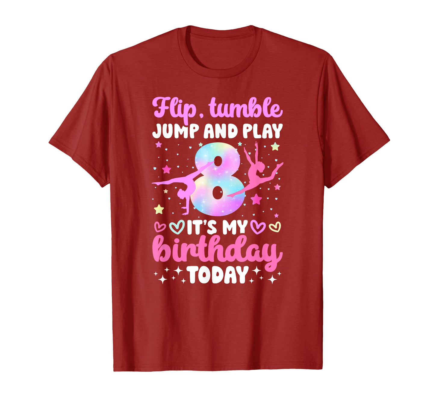 8th Gymnastics Birthday Party Eight Year Old Gymnast Girl T-Shirt