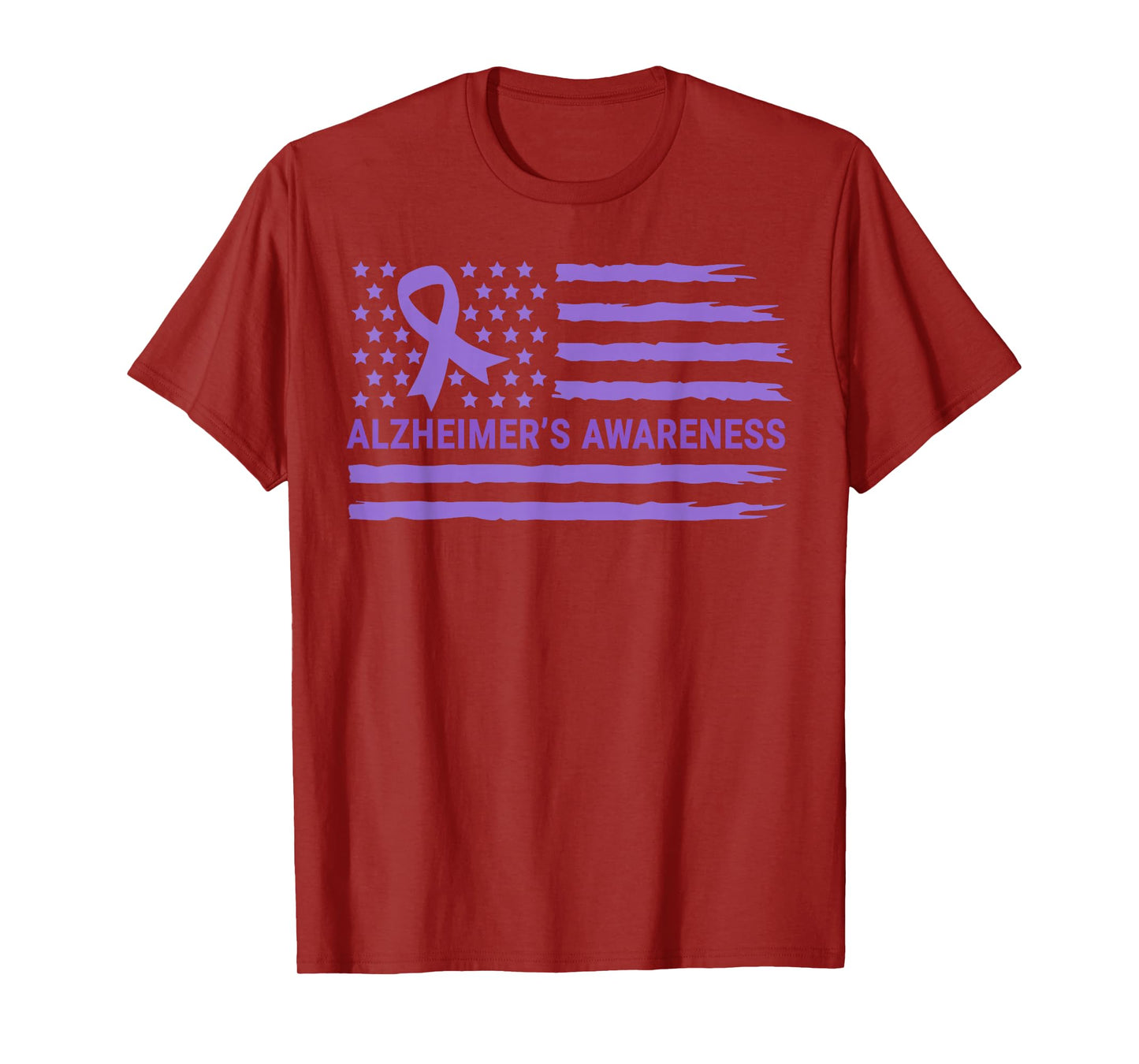 Alzheimer's Awareness Purple Ribbon American Flag Dementia T-Shirt