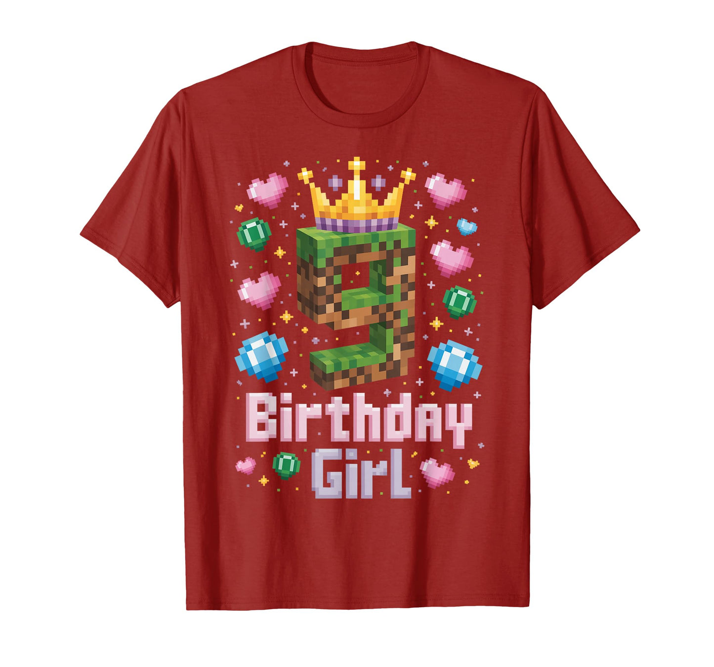 9th Birthday Girl Shirt Gaming Pixel Number Party 9 Year Old T-Shirt