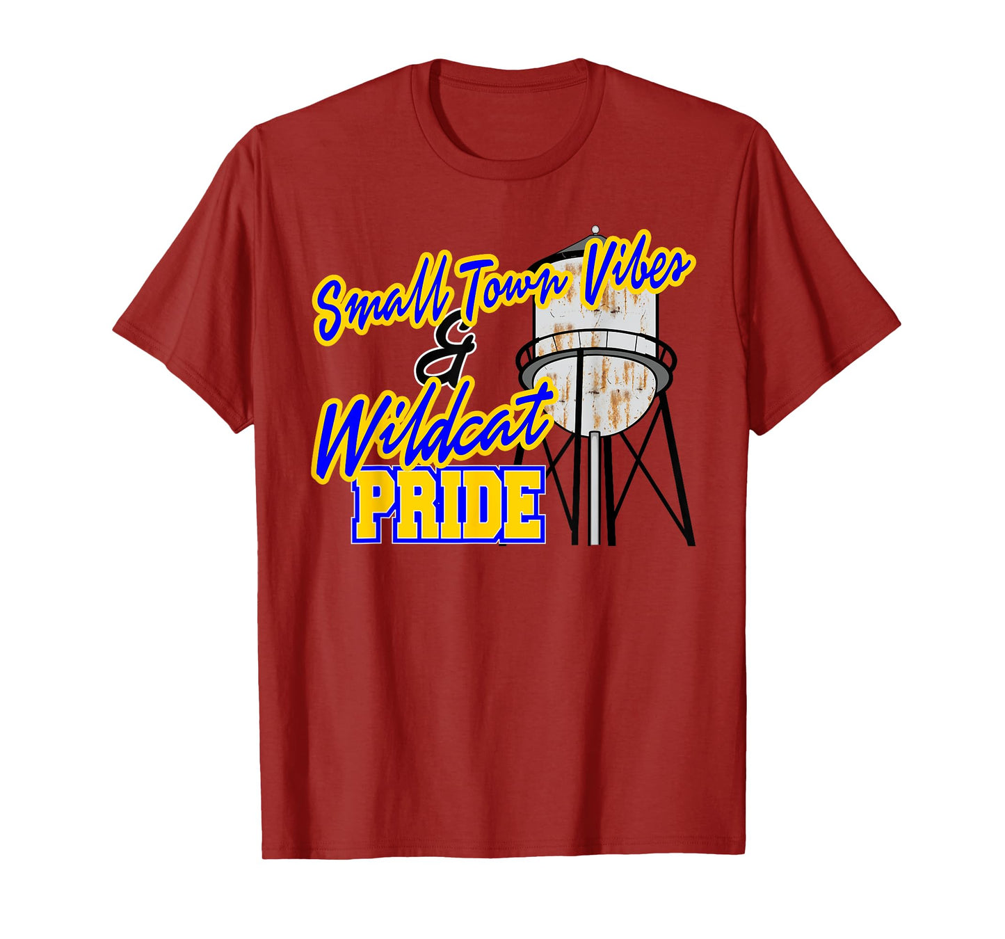 Small Town Vibes and Wildcat Pride School Spirit Blue Yellow T-Shirt for Men Women Kids