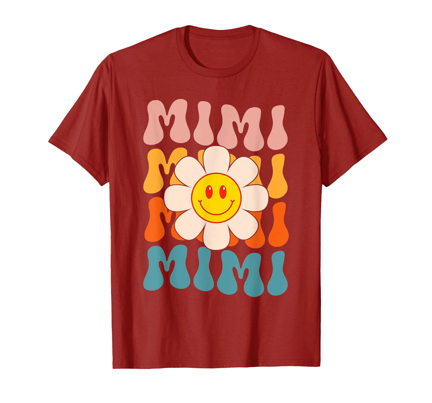 Retro Groovy Mimi Happy Face Smile Cute Daisy Flower Grandma T-Shirt