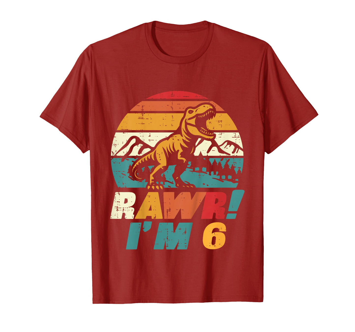Kids 6th Birthday Dinosaur Rawr Im 6 Retro Bday Trex Boys Kids T-Shirt